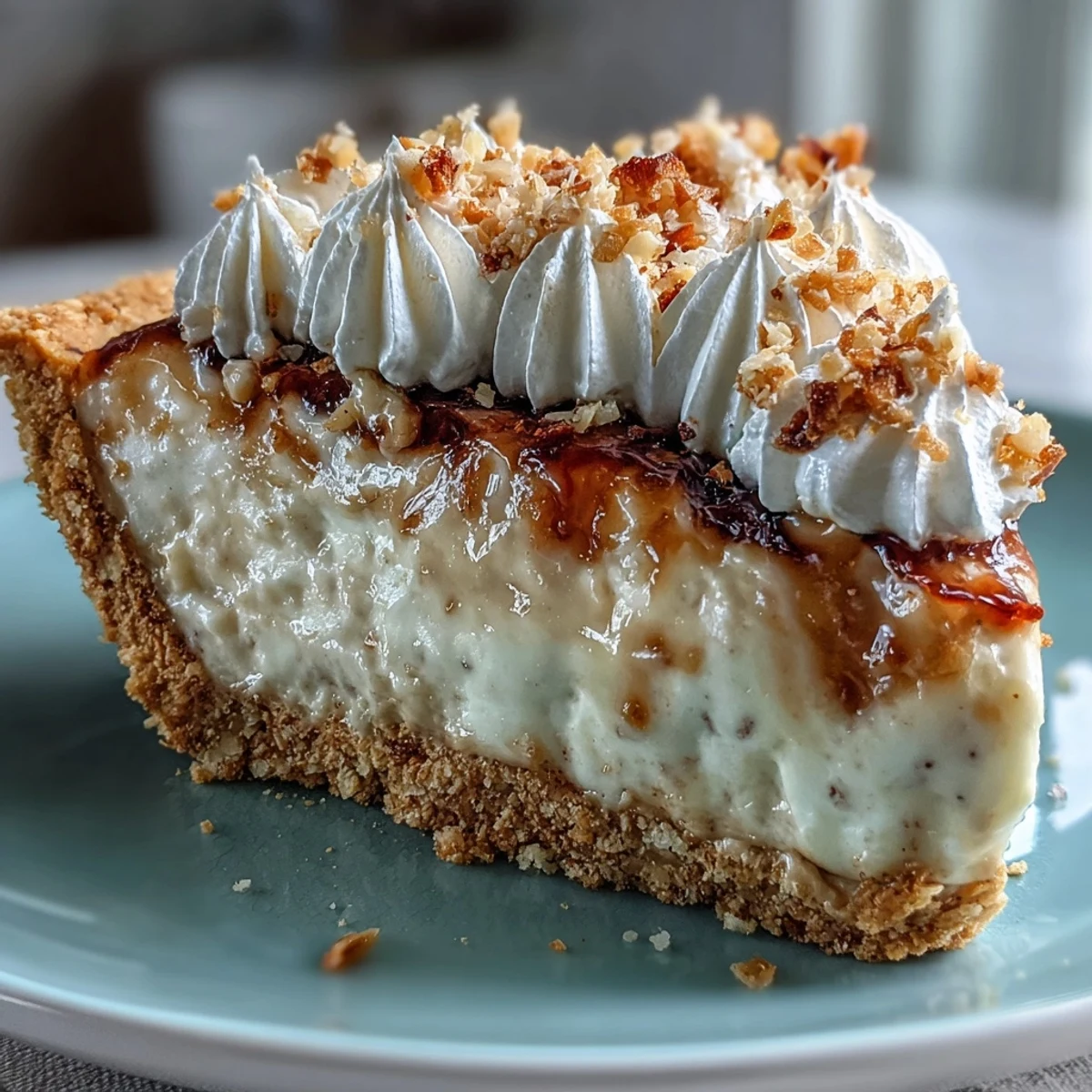 Guava Cloud Pie slices show smooth custard texture, crisp crust edges, and toasted macadamia nuts on a serving plate.