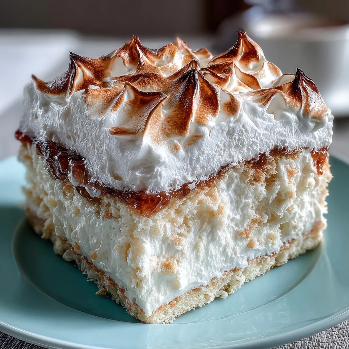 Freshly sliced Homemade Brazo Gitano showcases its vibrant pink guava filling and fluffy meringue topping on a dessert platter.