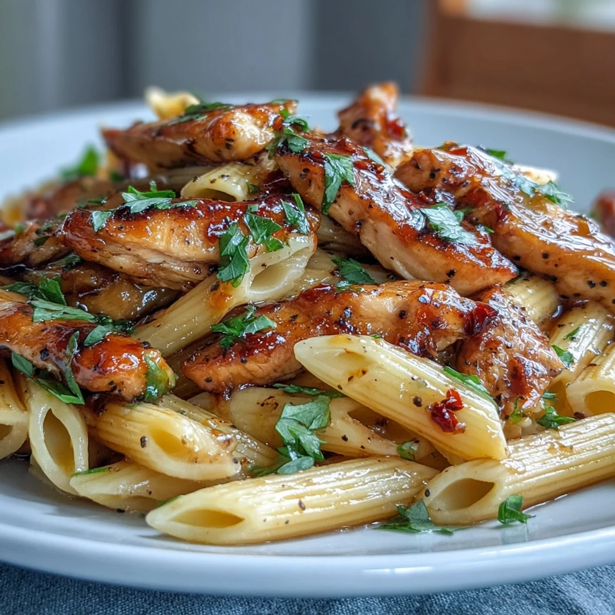 Honey Pepper Chicken Pasta with golden seared chicken and glossy honey pepper sauce.