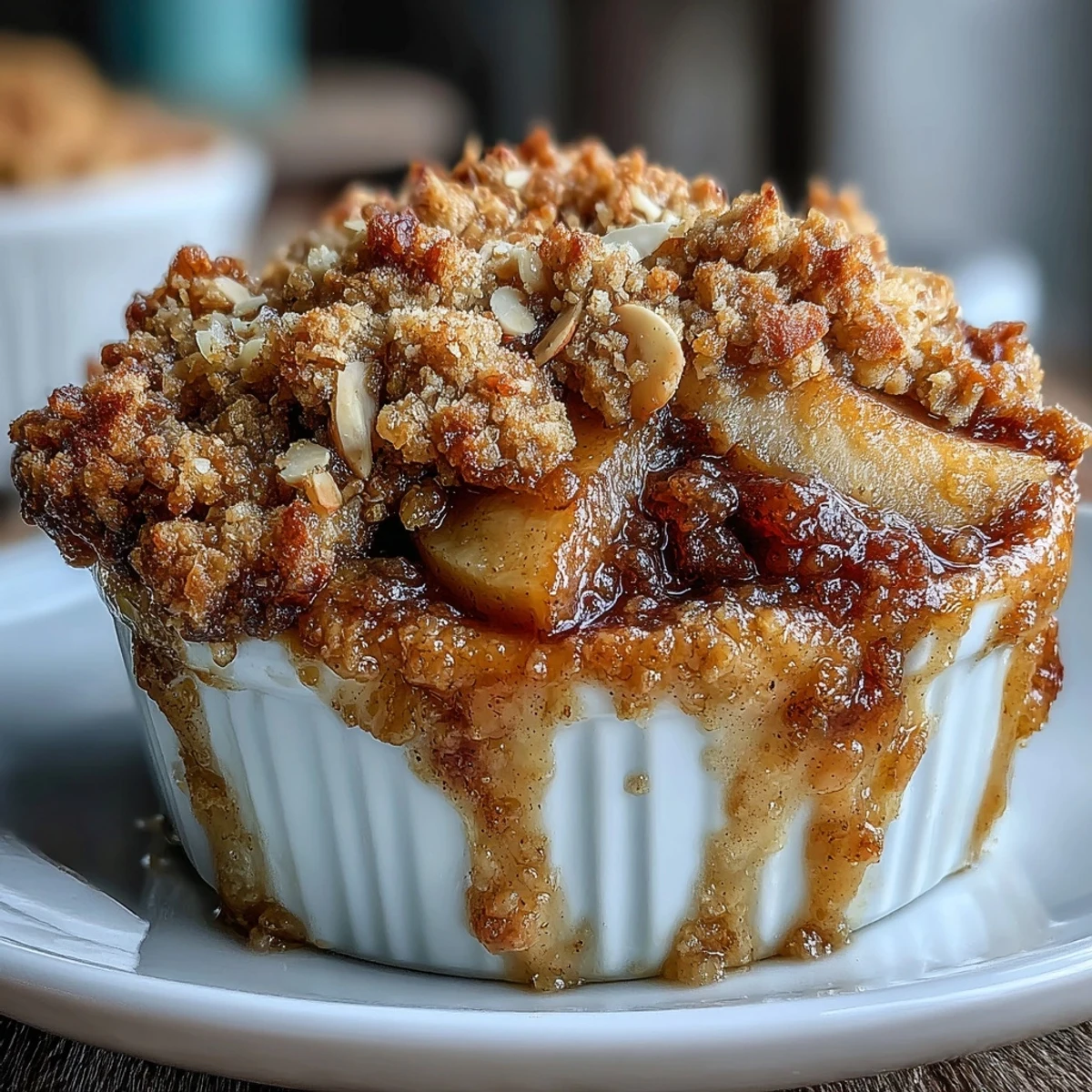 A golden-brown cardamom-spiced apple crisp with tender fruit and a crunchy oat-almond topping, fresh from the oven.