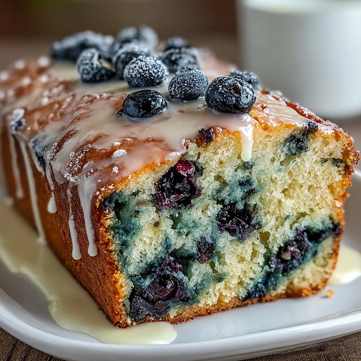 Sweet and tangy blueberry lemon loaf with a tender crumb, topped with a simple citrus glaze for a delightful dessert.  
