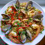 Spanish seafood paella dish