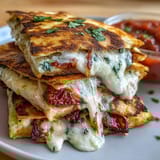 Crispy mini quesadilla triangles oozing melted cheddar and mozzarella, served with fresh tomato salsa for dipping.