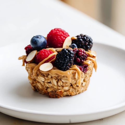 Golden-brown baked oatmeal cups studded with winter berries, a healthy & delicious breakfast treat.