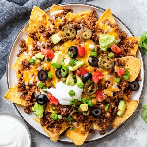 Crispy sheet pan nachos with melted cheese, seasoned ground beef, and colorful toppings are delicious.