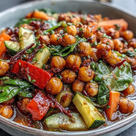 A hearty bowl of Chickpea Stew with tender vegetables and fresh parsley garnish. Served steaming hot, perfect for a wholesome vegan dinner.