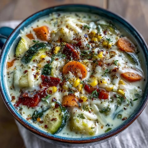 Creamy Garlic Parmesan Veggie Soup steams in a rustic bowl, topped with extra Parmesan and cracked black pepper.