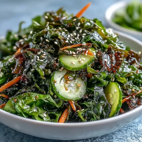 Seaweed & Nori Crunchy Salad with mixed greens, crispy seaweed, and zesty ginger-soy dressing, garnished with sesame seeds.  