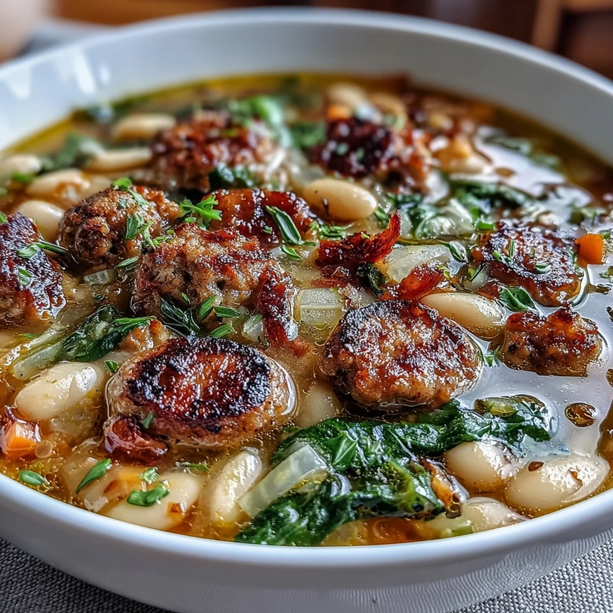 Hearty Tuscan white bean soup with Italian sausage, carrots, and spinach in a fragrant broth—perfect for a cozy family dinner.