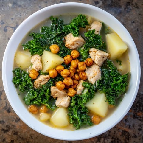 Chicken Kale Soup Crispy Chickpeas