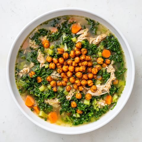 Chicken Kale Soup Crispy Chickpeas