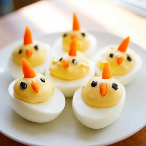Adorable Chick & Duckling Snacks: Creamy egg filling shaped like cute chicks and ducklings.