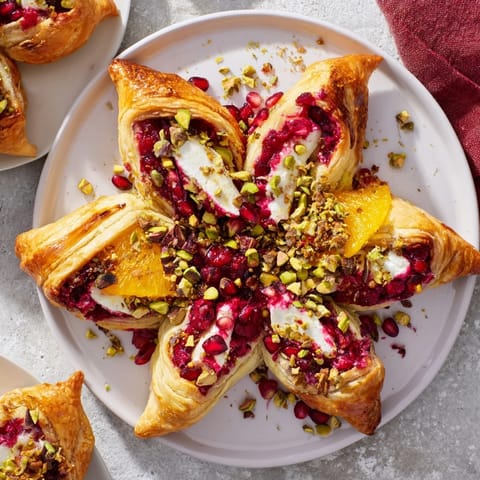 This Cranberry Christmas Star appetizer features a decorative star shape, filled with red cranberries and cheese.