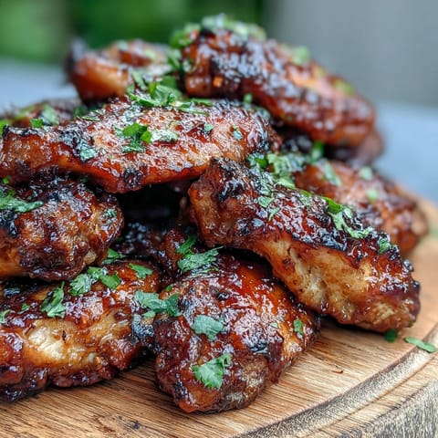 Freshly roasted Guava BBQ Glazed Chicken Wings glistening with sticky, sweet and smoky glaze on a wire rack.