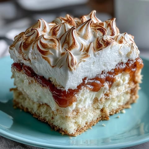 A close-up view of the rolled Homemade Brazo Gitano, featuring golden toasted meringue and a moist vanilla sponge cake.