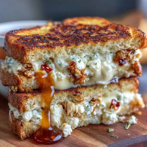 Golden, crispy sourdough slices for a Goat Cheese & Hot Honey Chicken Grilled Cheese.