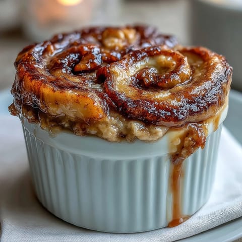 Warm, fluffy Cinnamon Swirl Protein Banana Baked Oats topped with a dollop of Greek yogurt and a drizzle of maple syrup for a cozy breakfast. 