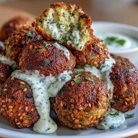 Crispy air fryer falafel with green tahini sauce, golden and herby, served with a creamy, vibrant herb dip.  