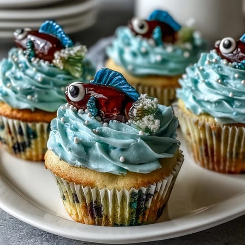 Delicious Pisces zodiac cupcakes with fondant fish toppers, perfect for birthday parties and astrology-themed celebrations.