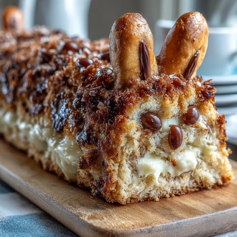 A whimsical Easter Bunny Cake with hidden sprinkle center, perfect for festive spring celebrations.  