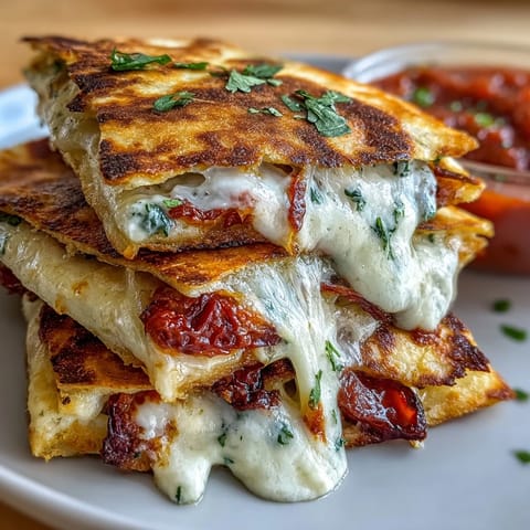 Crispy mini quesadilla triangles oozing melted cheddar and mozzarella, served with fresh tomato salsa for dipping.