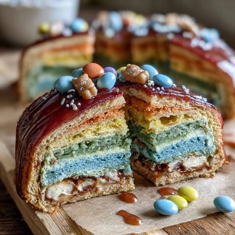 Cinco de Mayo Piñata Cake with Rainbow Inside bursts with colorful layers and a hidden candy surprise inside.