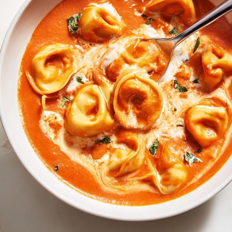 A rich and comforting bowl of Creamy Tomato Basil Tortellini Soup, perfect for chilly evenings.  