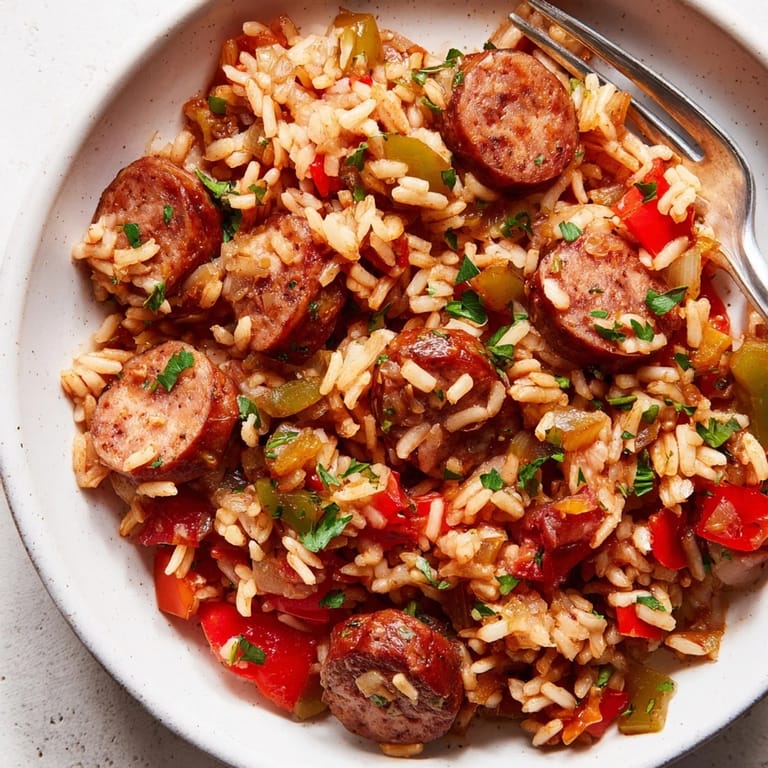 Delicious One-Pot Sausage and Rice Skillet, perfect for easy family dinners.  