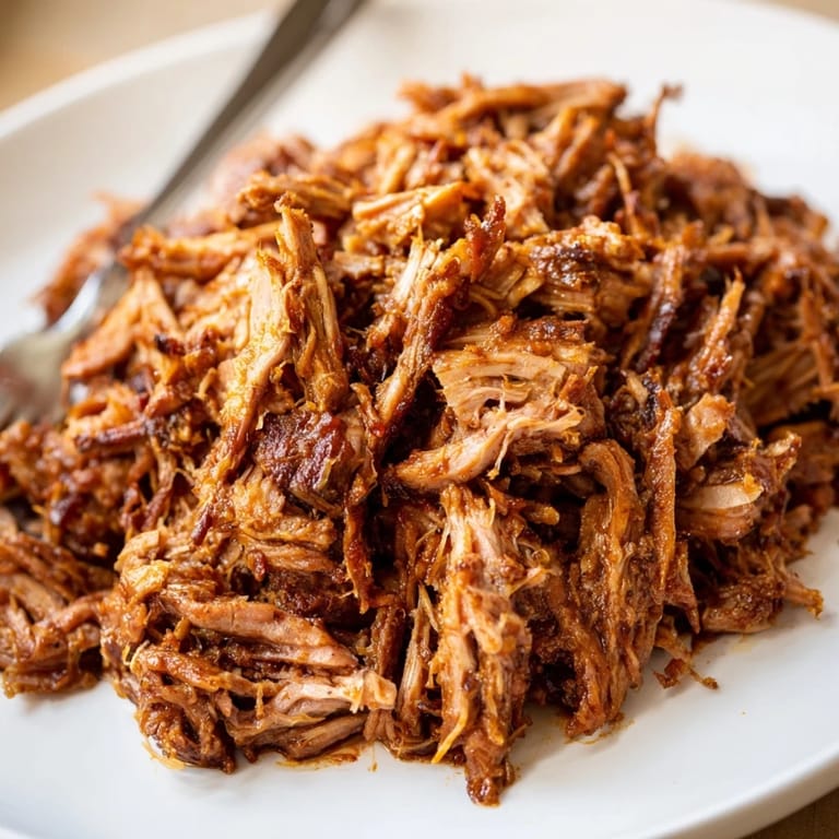 Juicy pulled pork smothered in tangy sauce, perfect for hearty sandwiches.  