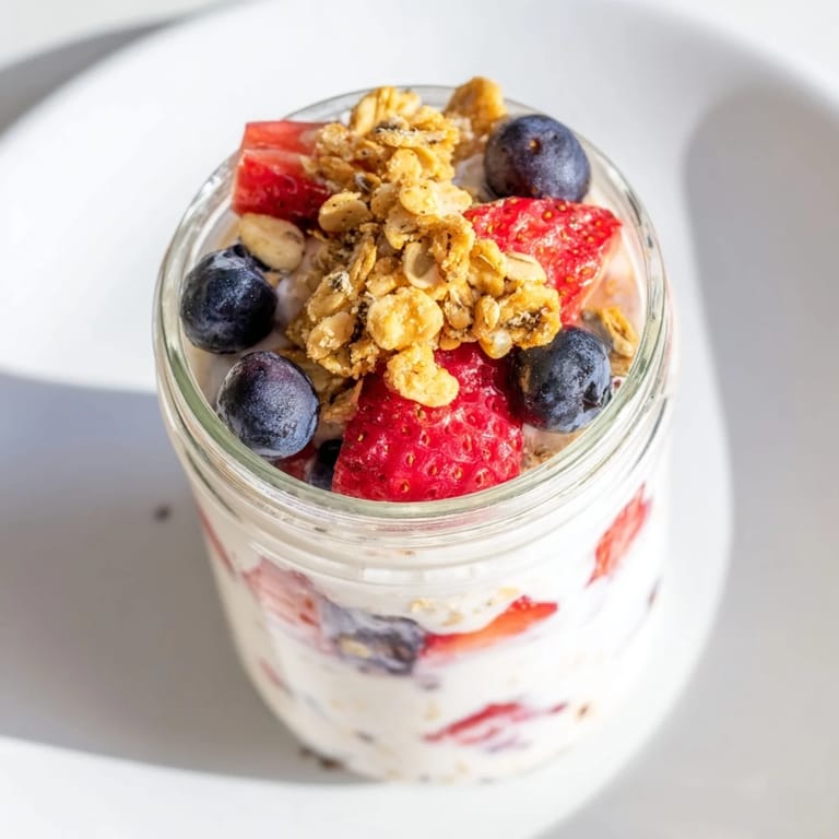 A close-up of beautifully layered overnight oats in jars, ready for a delicious breakfast.