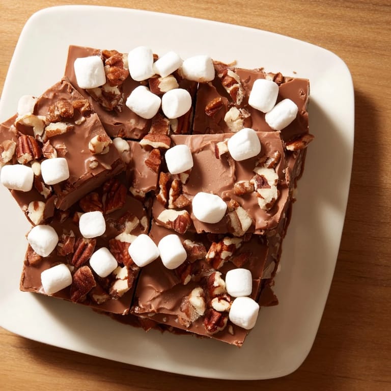 Homemade Easy Marshmallow Fudge, a quick microwave dessert ready to be sliced and enjoyed.