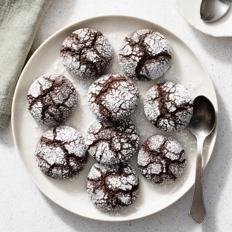 Plated arrangement of Chocolate Crinkle Cookies, perfect for a dessert table or sweet treat with coffee.
