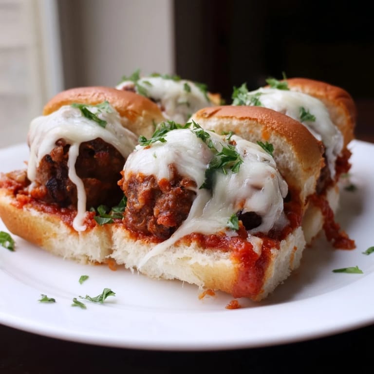 A baking dish overflowing with bubbly Easy Christmas Meatball Sliders, perfect for a party appetizer.