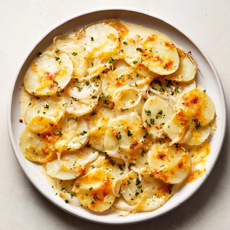 A bubbling, golden-brown Budget-Friendly Potato Layer Bake, perfect for a cozy, satisfying family meal.