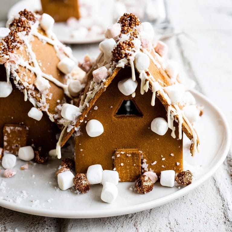 Festive holiday spread surrounds this gingerbread house frame, with baked treats and candies adding color.