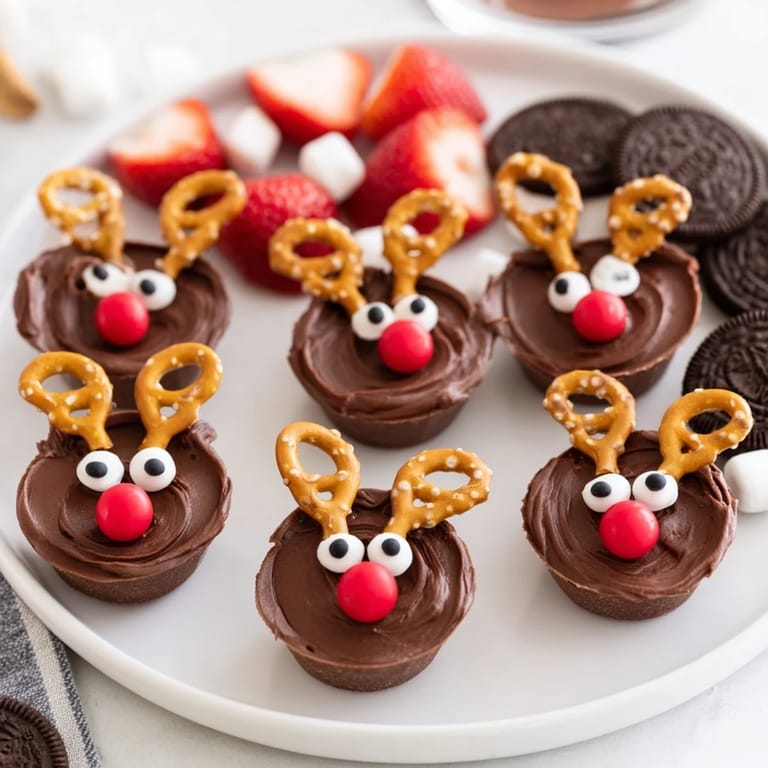 A delightful dessert! These chocolate reindeer pudding cups are adorned with pretzels and candies, a fun treat.