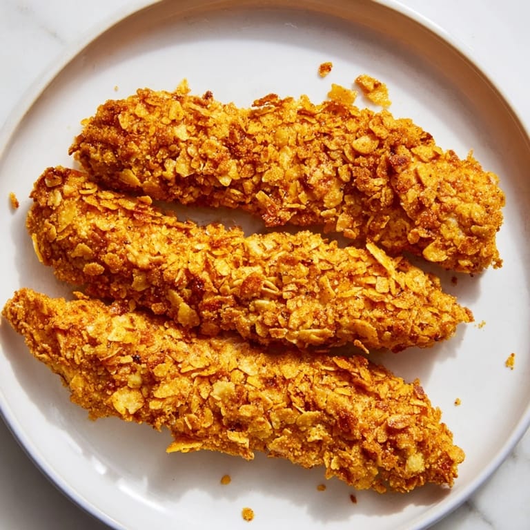 Freshly baked Crispy Onion Chip Chicken Tenders with a perfectly seasoned, crispy chip coating.