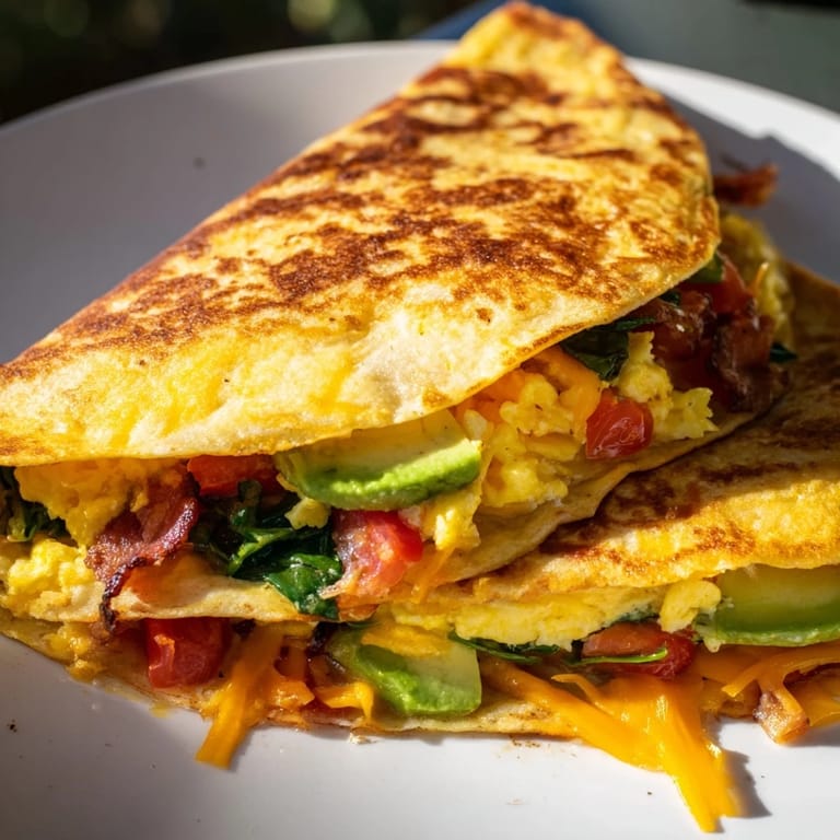 See this delicious Crispy Breakfast Wrap: perfectly folded and pan-fried, packed with savory fillings, ideal for breakfast.