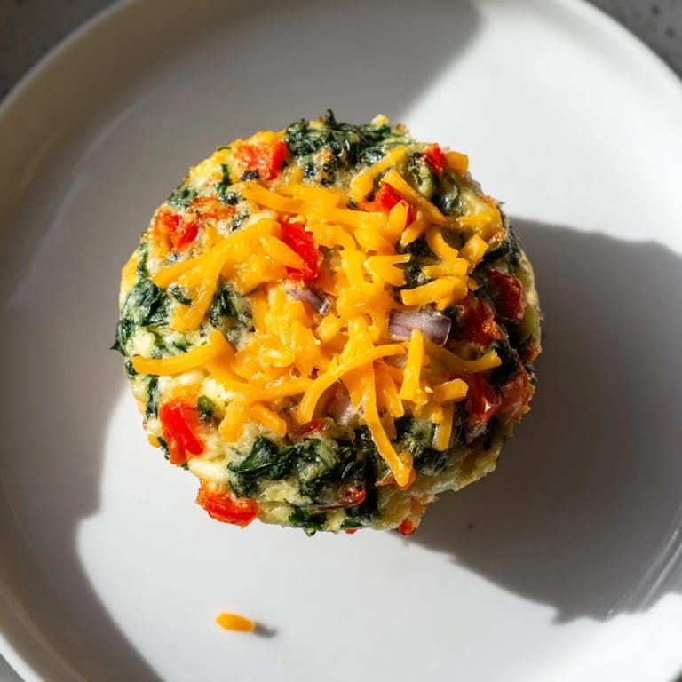 Golden-topped Veggie Egg Muffins ready to eat, featuring spinach, bell peppers, and cheese.