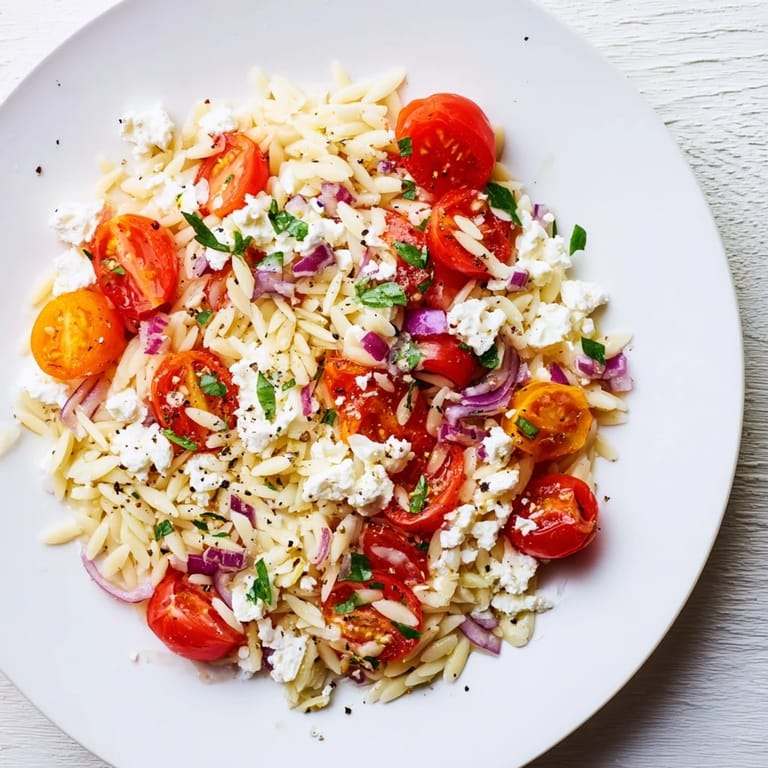 This chilled Tomato Feta Orzo with vibrant colors and Mediterranean flavors is perfect for summer.