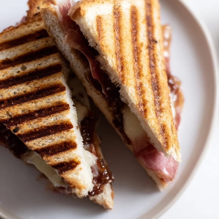 Pressing the Crispy Prosciutto & Fig Panini in a skillet yields a crisp crust and gooey, melted cheese inside.