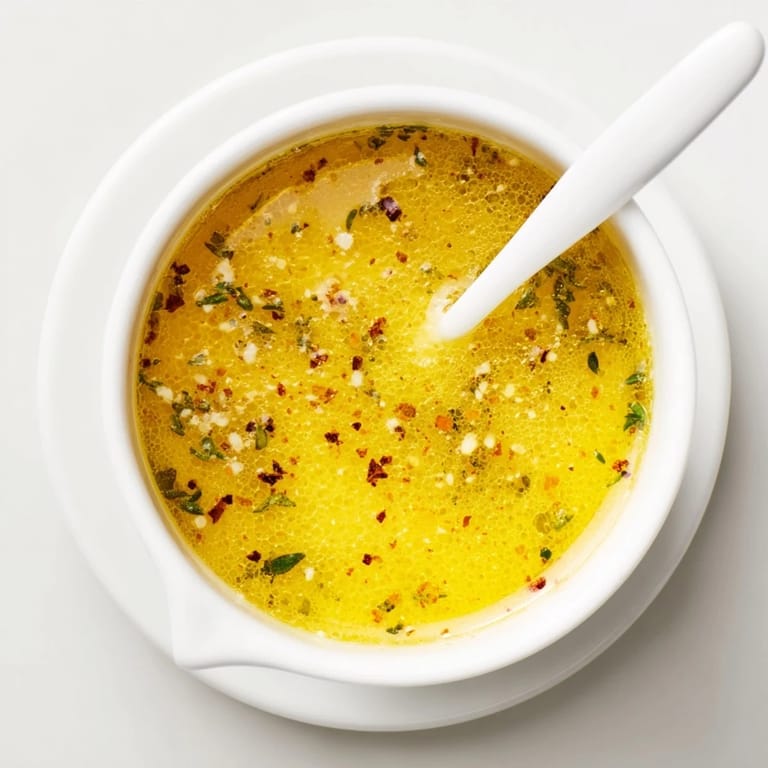 A close-up of warm Cowboy Butter Sauce in a white bowl, flecked with parsley, ready for dipping veggies or bread.