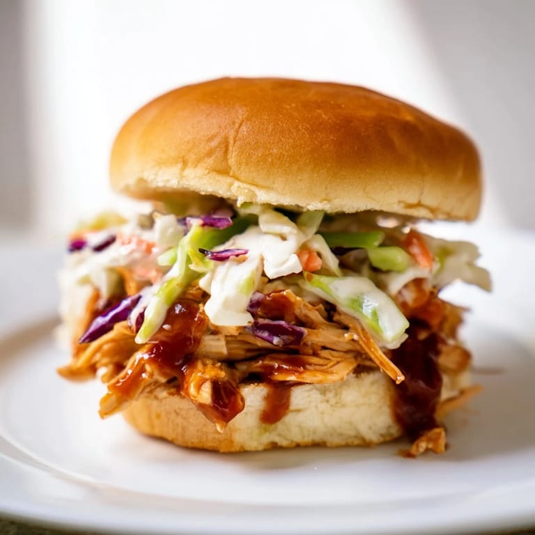 Tender pulled BBQ chicken sliders with tangy slaw and soft buns, perfect for game day gatherings.