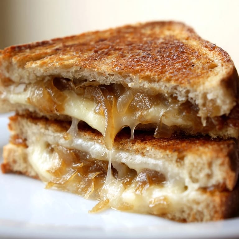 This vegetarian main dish features nutty melted Gruyère and slowly cooked caramelized onions tucked inside buttery, toasted rustic bread slices.
