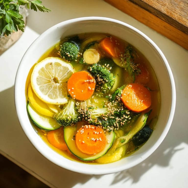 Collagen-Boosting Broth Bowl with vibrant turmeric broth, carrots, and spinach ready for a nourishing meal.  