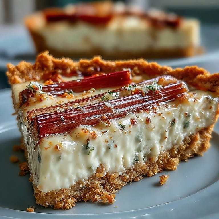 Ready-to-serve Rhubarb, White Chocolate, and Elderflower Tart with pink rhubarb batons atop a golden-brown crust and sparkling sugar.