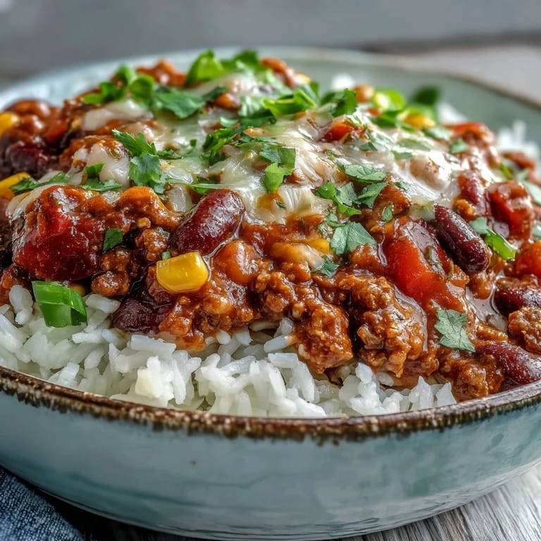 Spicy Chili Bowl Base with jalapeños and avocado on a bed of brown rice.
