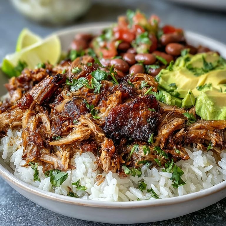 A hearty, gluten-free Mexican-inspired dinner bowl topped with sliced avocado and cilantro.