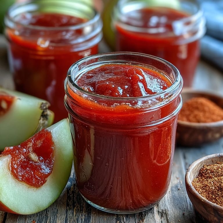 Smooth and sweet Guava BBQ Sauce from scratch served in a jar with fresh guava garnish.