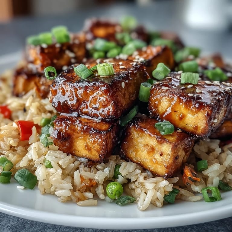 This quick Crispy Sesame Tofu Fried Rice features crunchy tofu, vibrant veggies, and savory sauce, perfect for a weeknight meal in a skillet.